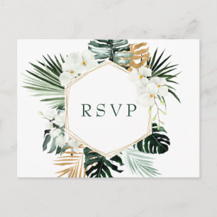 Carte Postale Elégante Orchidées Blanches Bohème Mariage RSVP