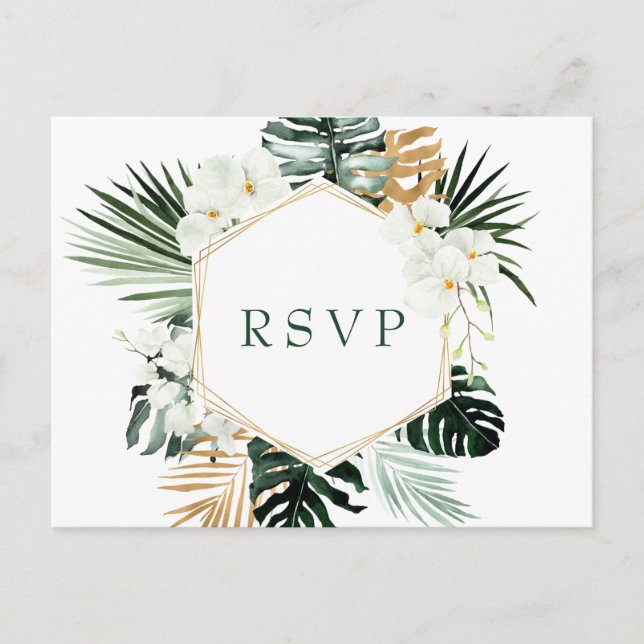 Carte Postale Elégante Orchidées Blanches Bohème Mariage RSVP (Devant)
