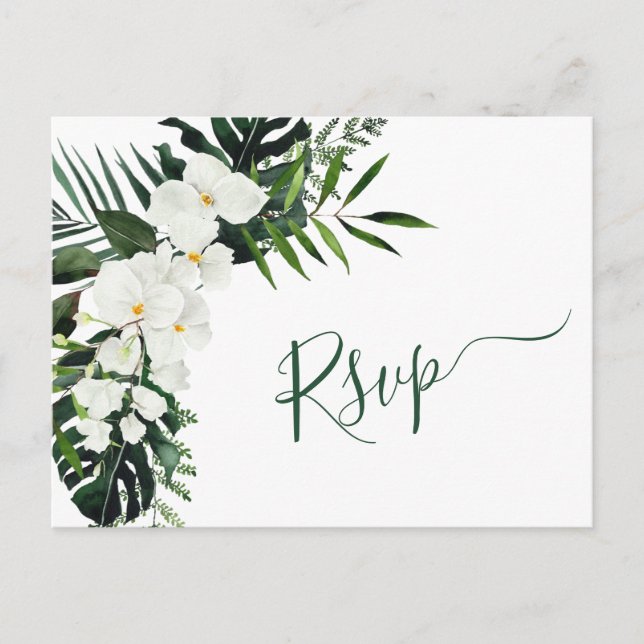 Carte Postale Elégante Orchidées Blanches Bohème Mariage RSVP (Devant)