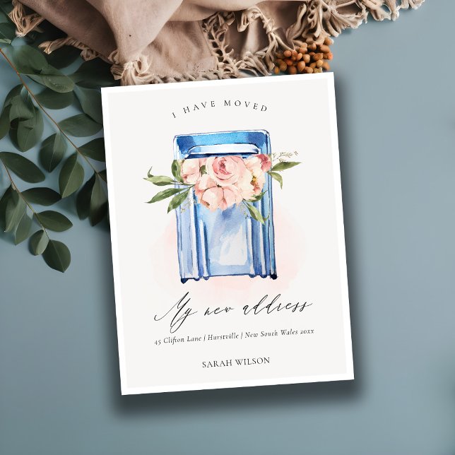 Carte Postale Elégante Pêche Blue Floral Boîte aux lettres J'ai  (Créateur téléchargé)