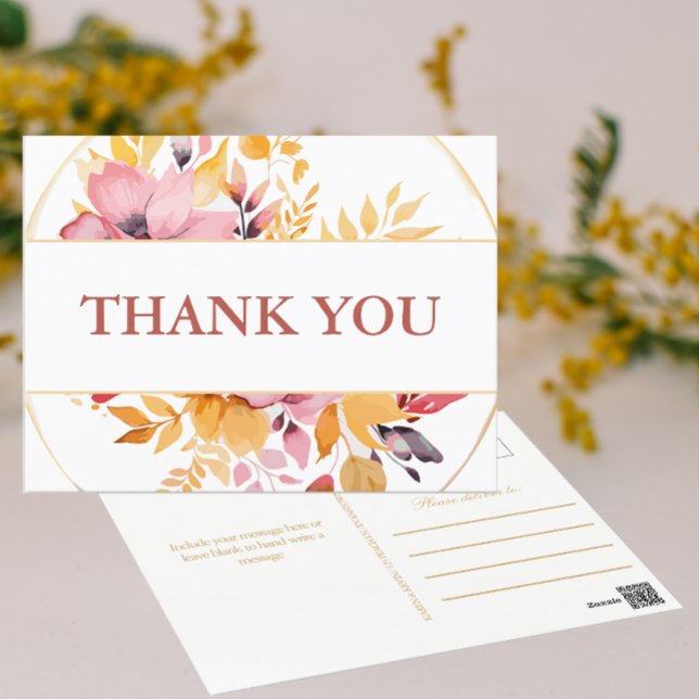 Carte Postale Elégante pêche et Merci Mariage or (Créateur téléchargé)