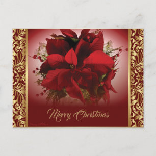 Carte Postale Elégante Poinsettia Rouge & Or