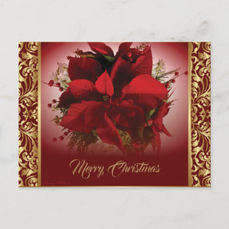 Carte Postale Elégante Poinsettia Rouge & Or