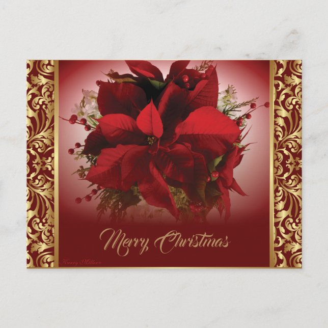 Carte Postale Elégante Poinsettia Rouge & Or (Devant)