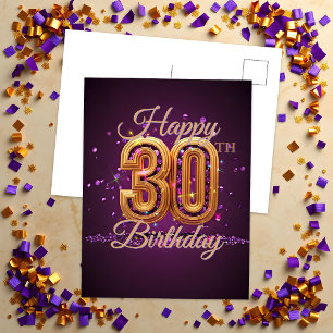 Carte Postale Elégante Purple et Gold 30e anniversaire Fête