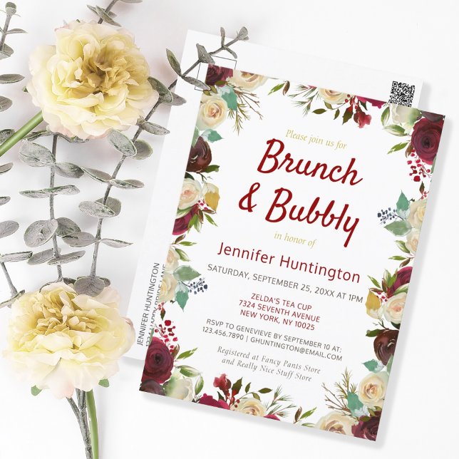 Carte Postale Elégante Rose d'hiver Brunch & Fête des mariées Bu (Créateur téléchargé)