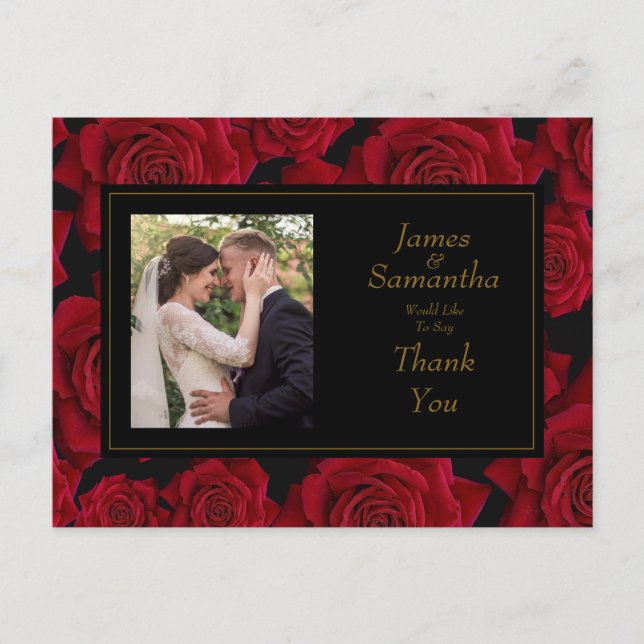 Carte Postale Élégante Rose rouge - Merci Mariage (Devant)