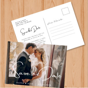 Carte Postale Élégante typographie moderne paysage mariage photo