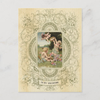 Carte Postale Élégante Valentines Jour Cherub Illustration Vinta