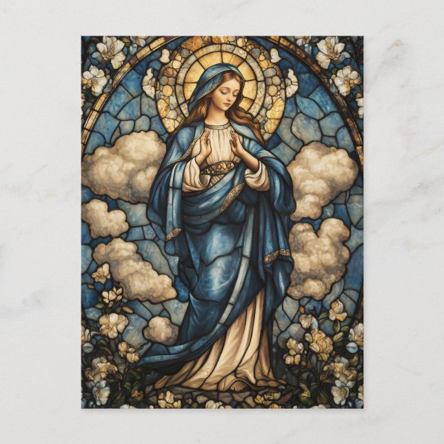 Carte Postale Élégante Vierge Marie Vitrail Art (Devant)