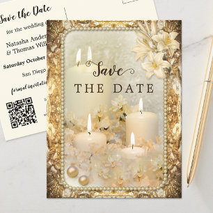 Carte Postale Élégante Vintage QR Twin Flame Enregistrer la date