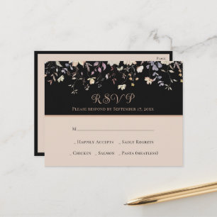 Carte Postale Élégantes Fleurs Sauvages Mariage Bohème Noir RSVP