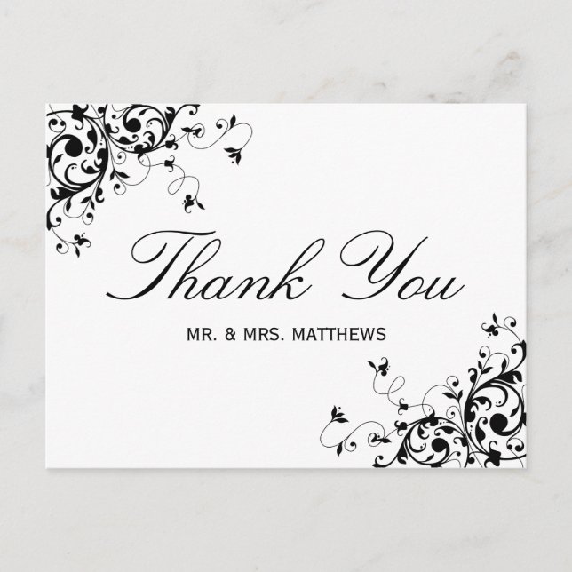 Carte Postale Élégantes perles noir et blanc Merci Mariage (Devant)