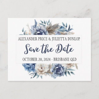 Carte Postale Élégantes pivoines, roses & pampas - Save the date