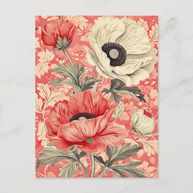 Carte Postale Élégants pavots blancs rouges Art floral (Devant)