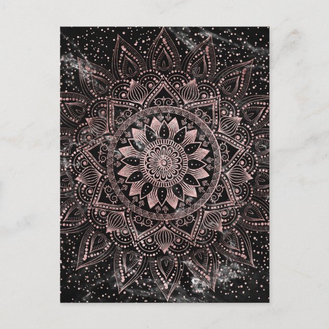Carte Postale Elégants pointes Roses en or marbre Mandala (Devant)