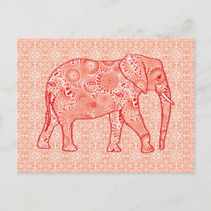 Carte Postale Éléphale tourbillon fractal - corail orange et bla