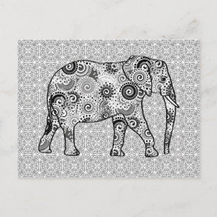 Carte Postale Éléphale tourbillon fractal - gris, noir et blanc