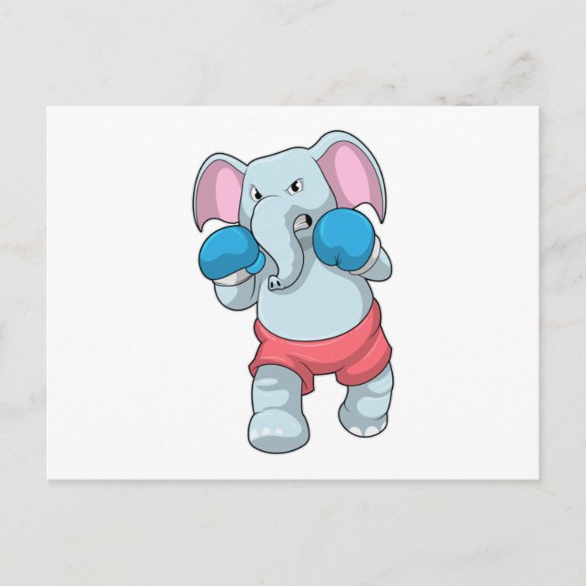 Carte Postale Éléphant à la boxe avec gants de boxe (Devant)