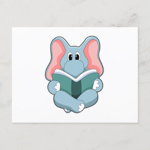 Carte Postale Eléphant à la lecture avec livre