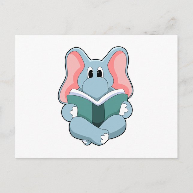 Carte Postale Eléphant à la lecture avec livre (Devant)