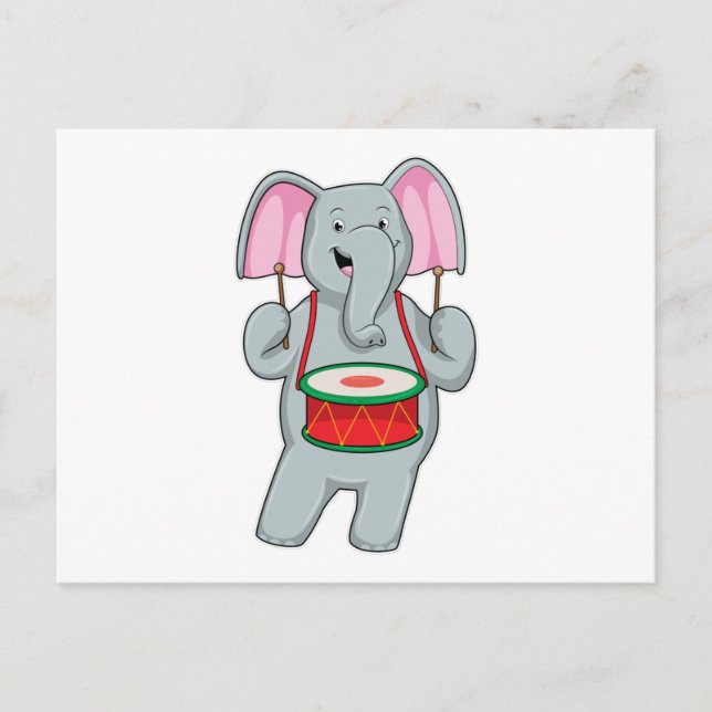Carte Postale Éléphant à la musique avec tambour (Devant)