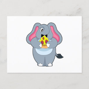 Carte Postale Eléphant à la pizza