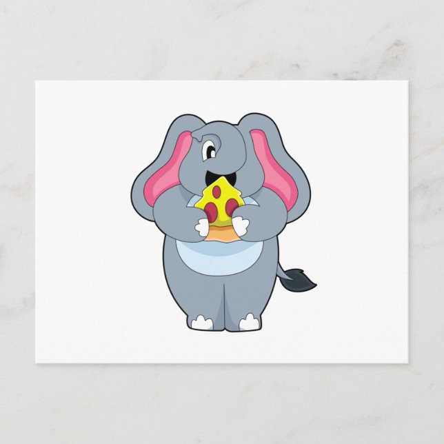 Carte Postale Eléphant à la pizza (Devant)