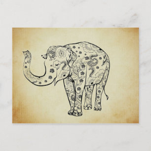Carte Postale Eléphant à motifs