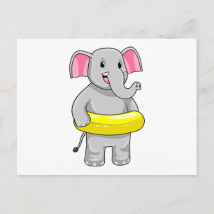 Carte Postale Eléphant à nager avec Lifebuoy
