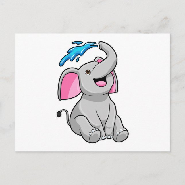 Carte Postale Éléphant à Splash avec de l'eau (Devant)