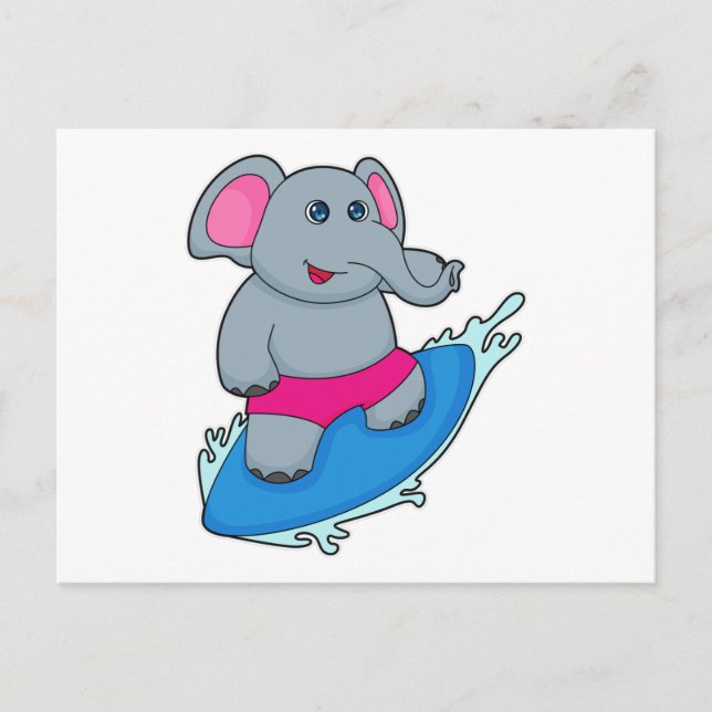 Carte Postale Elephant as surfer avec surf (Devant)
