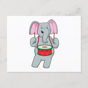 Carte Postale Elephant at Music with Drum
