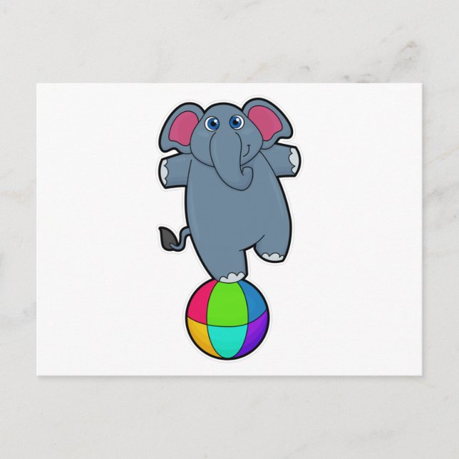 Carte Postale Elephant au cirque avec boule de cirque (Devant)