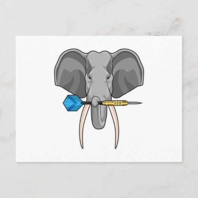 Carte Postale Eléphant aux fléchettes avec fléchette (Devant)