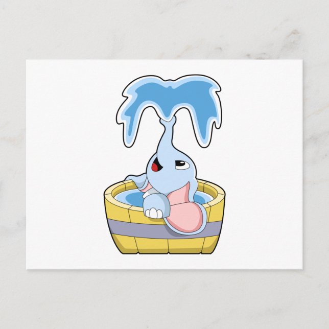 Carte Postale Eléphant avec baignoire remplie d'eau (Devant)