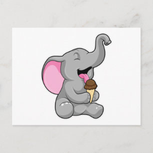 Carte Postale Éléphant avec glace au gaufre au chocolat