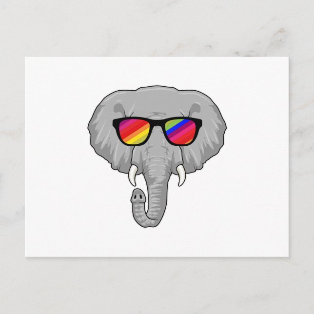 Carte Postale Eléphant avec lunettes de soleil (Devant)