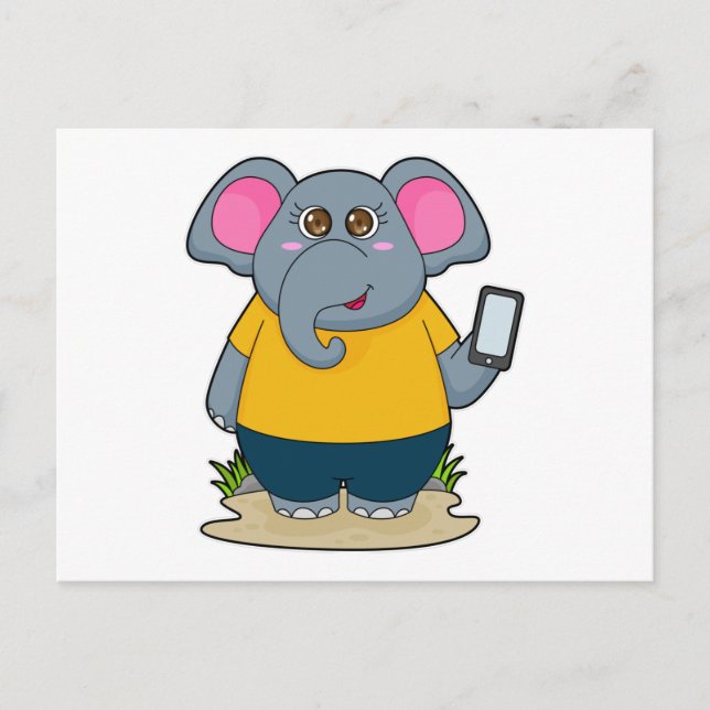 Carte Postale Eléphant avec mobile (Devant)
