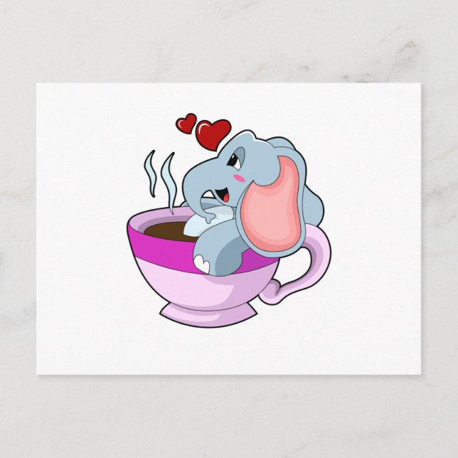 Carte Postale Éléphant avec tasse de café (Devant)