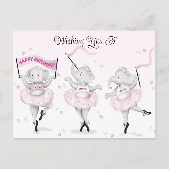 Carte Postale Eléphant Ballerina Danse Anniversaire (Devant)