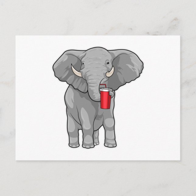 Carte Postale Eléphant Boire de la tasse (Devant)