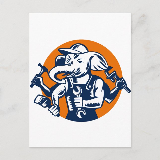 Carte Postale Elephant Builder Plumber Mechanic Peintre Cercle R (Devant)