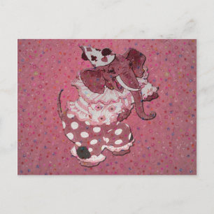 Carte postale Eléphant Cirque Rose Retro