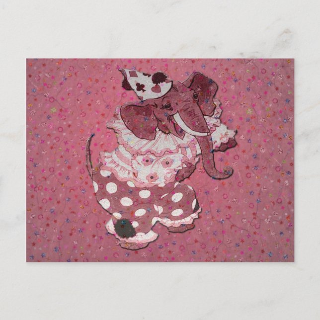 Carte postale Eléphant Cirque Rose Retro (Devant)