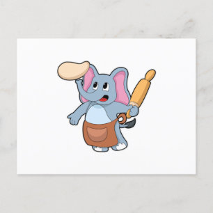 Carte Postale Eléphant comme cuisinier avec broche à rouleaux &