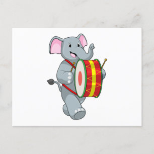 Carte Postale Elephant comme musicien avec tambour