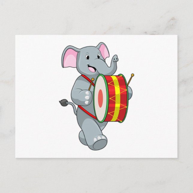 Carte Postale Elephant comme musicien avec tambour (Devant)