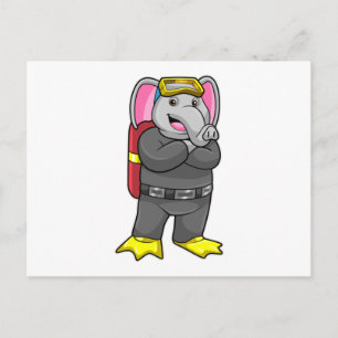 Carte Postale Elephant comme plongeur avec lunettes de plongée