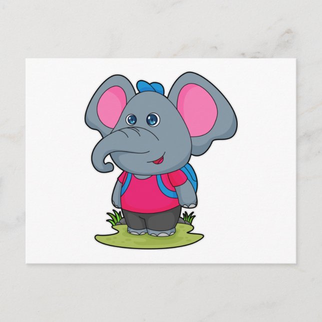 Carte Postale Elephant comme randonneur avec sac à dos (Devant)